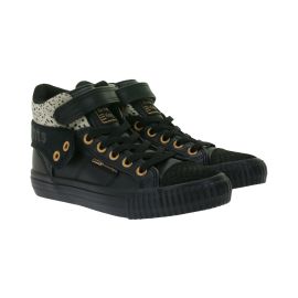 BRITISH KNIGHTS Roco Kids' Mid-Top Sneakers with Cheetah Print, Lace-Up Shoes with Convertible or Fold-Down Cuff, Teen Boys and Girls, B48-3709C-01, Black